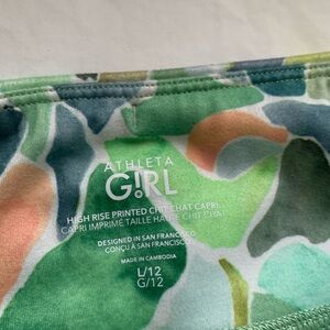 Athleta Girl High Rise Printed Chit Chat Capri - Green Multi Large 12